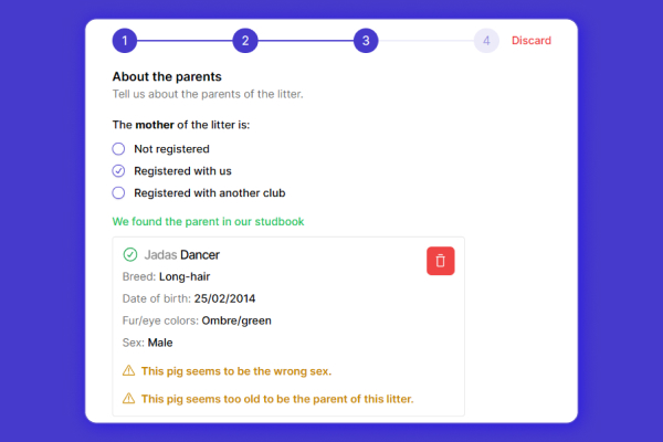 The user is told that the guinea pig is the wrong sex.