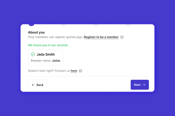 The user is shown the matching database record